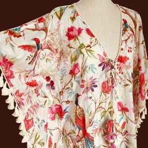 Z&L Tropical Print Cotton Tassel Coverup Size Small